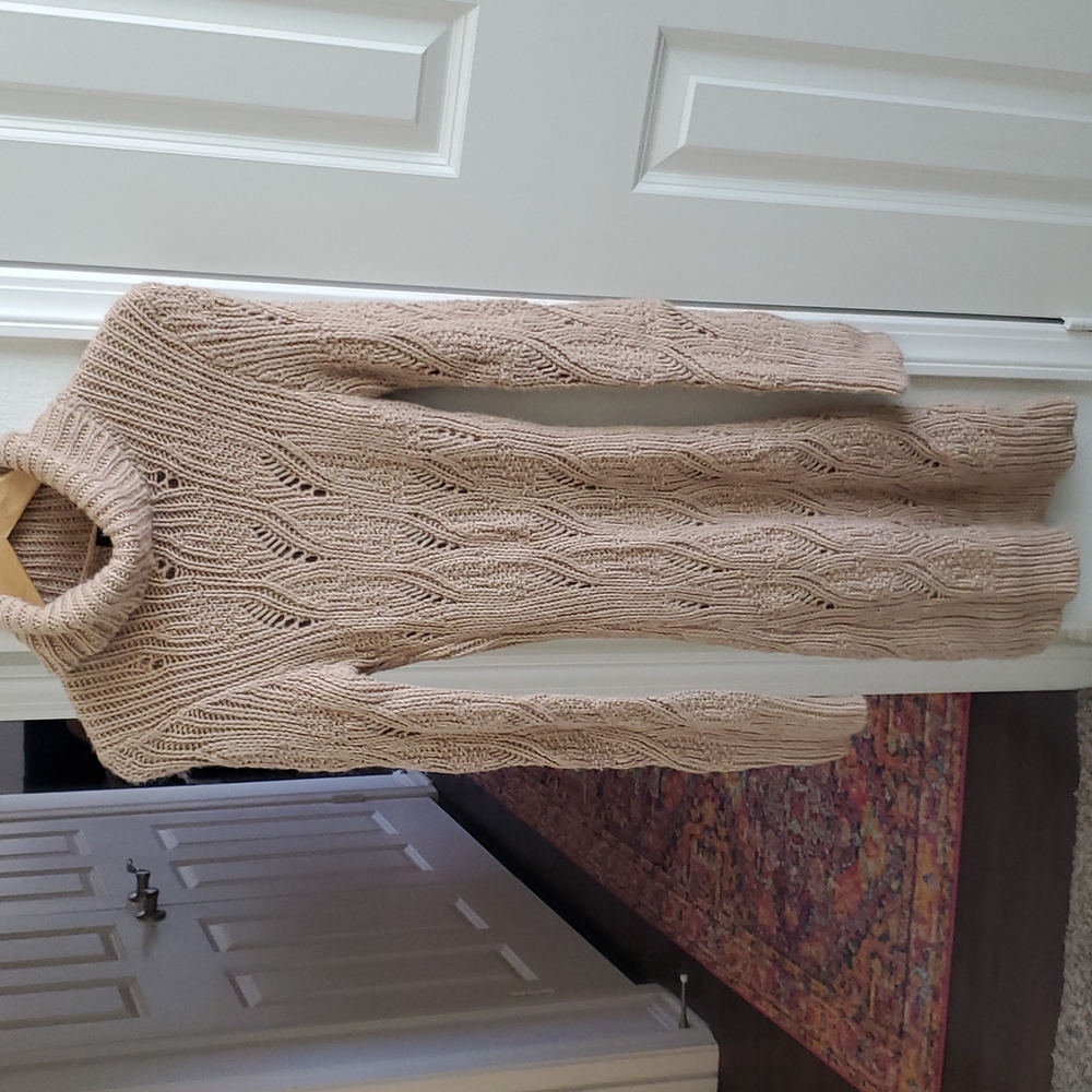 bebe tan gold sweater dress with turtleneck Cowl neck